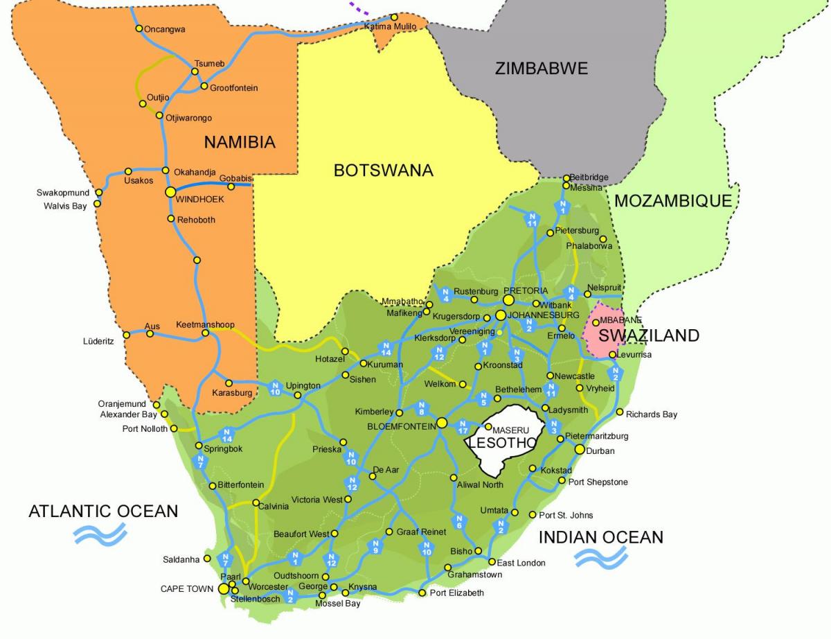 mapa Lesotha a jižní afriky