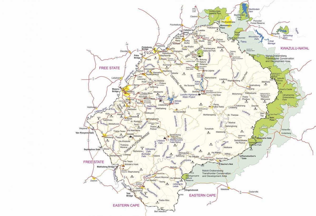 mapa Lesotho hraniční