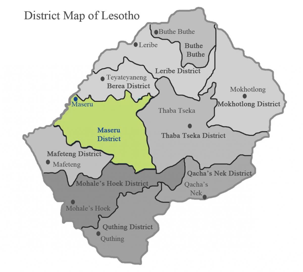 mapa Lesotho ukazuje okresů
