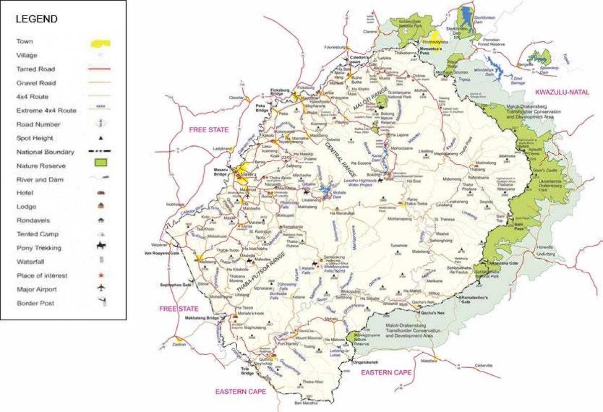 Lesotho silnice mapa